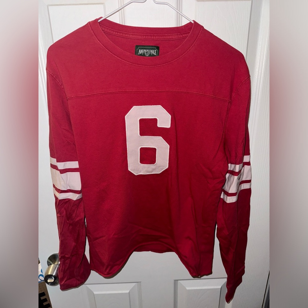 Red American Eagle Long Sleeve Jersey Style Cropped Used